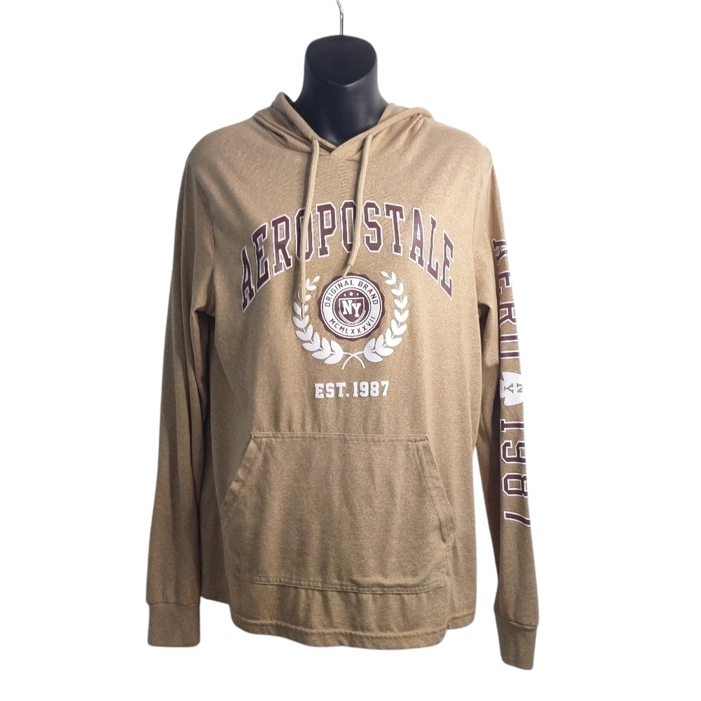 Aeropostale Men's Light Brown/Tan Pullover Hoodie Size Medium